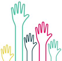 Illusttration d&eacute;mocratie participative avec des mains lev&eacute;es